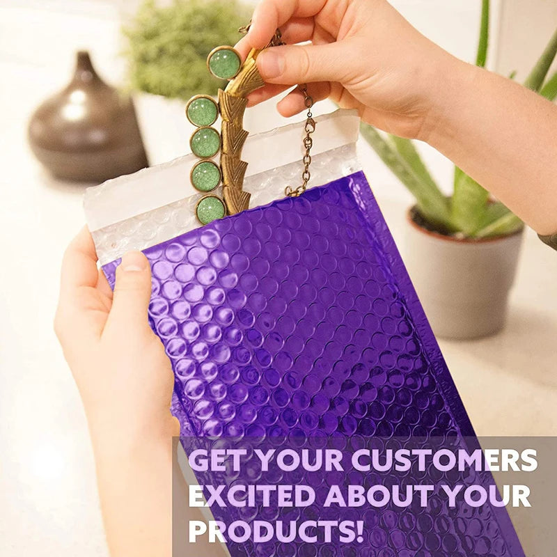100pcs Small Business Supplies Purple Shipping Packaging Bubbles Bubble Padded Envelopes Bags to Pack Products Mailers Mailer