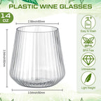 12-48Pcs 14oz Plastic Ribbed Wine Glasses Disposable Stemless Wine Glasses Plastic Cocktail Glasses for Party Unbreakable