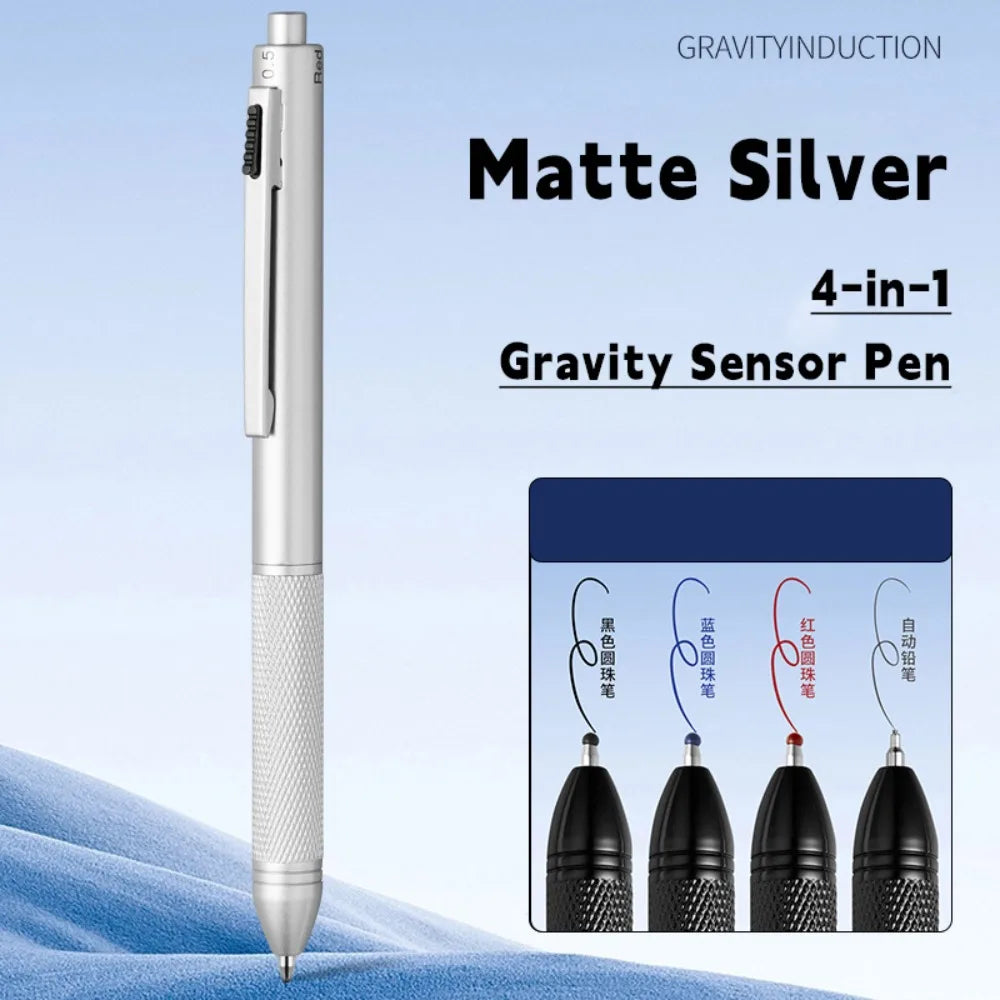 Fashion Metal Gravity Sensor Pen 4 in 1 Press Type 3Colors Ballpoint Pen Mechanical Pencil School Office