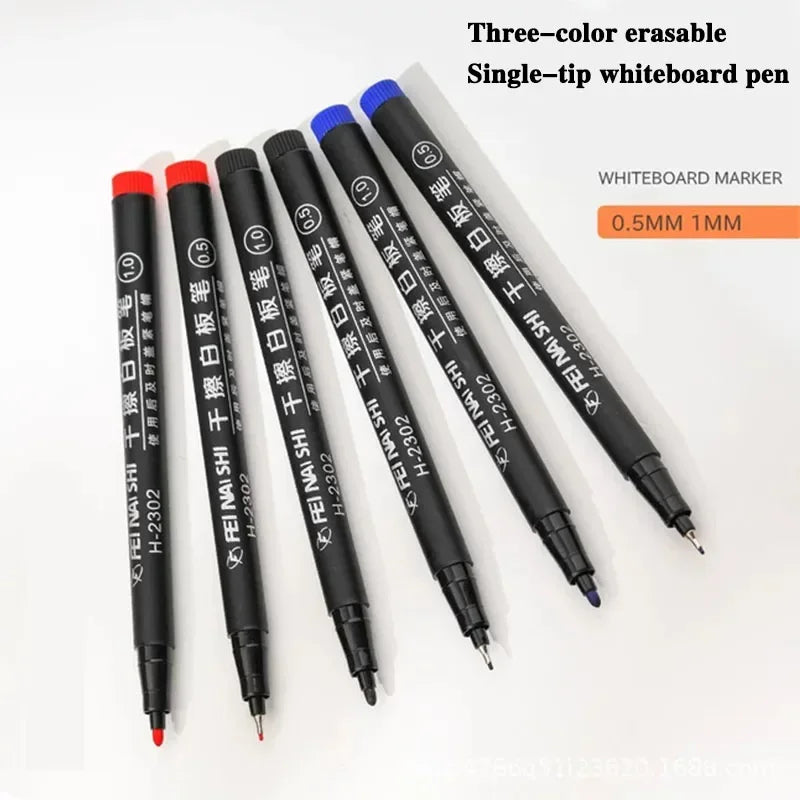 6 Pcs Erasable Whiteboard Pen 0.5/1.0mm Fine Point Black/Blue/Red Ink Blackboard Marker School Office Art Writing Stationery