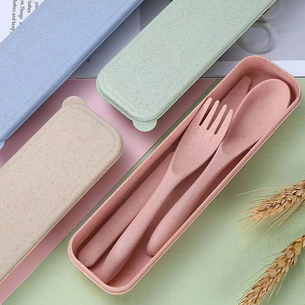 Straw Cutlery Set Modern Portable Fork, Spoon, and Knife Set with Storage Case Ideal for Office, School, and Picnics