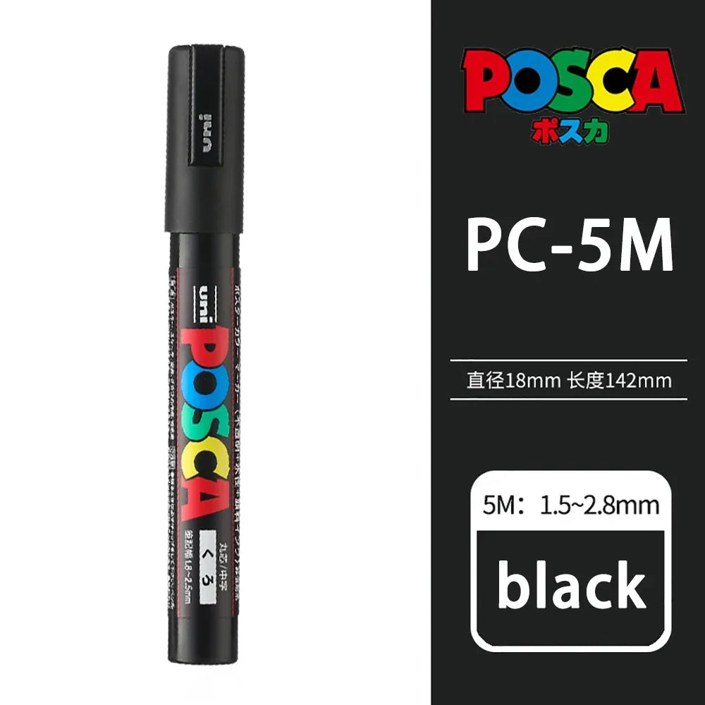 1pcs Japan UNI POSCA Marker Pen PC-1M/3M/5M POP Poster Graffiti Permanent Acrylic Marker White Black Gold Silver Art Supplies
