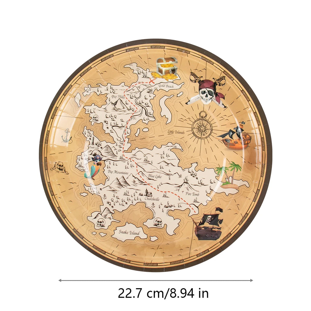 Pirate Theme Disposable Tableware Treasure Map Ship Paper Plate Cup Tablecloth Kids Pirate Birthday Party Decoration Supplies