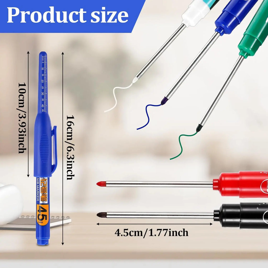 4-40Pcs White/Black/Blue/Red 45mm Deep Hole Marker Pens Long Nib Head Carpenter Pen Waterproof for Measuring Woodworking Office