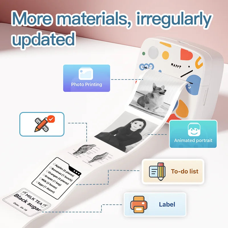 DOLEWA D2 Doodle Portable Printer Thermal Paper Printer Label Sticker Paper Print Wireless Label Maker Printer for DIY Photo Pri