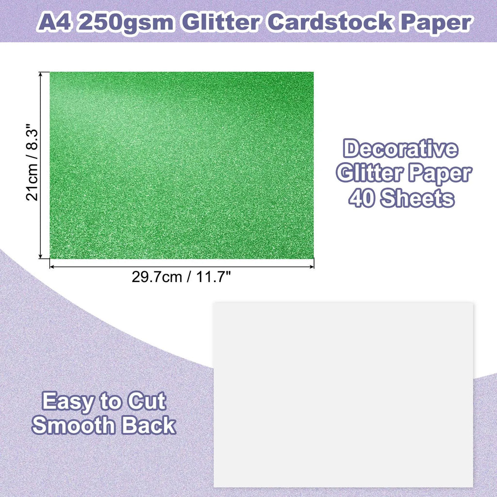 40Sheets A4 Glitter Cardstock Glitter Paper Card Stock Shiny Scrapbook 250gsm Sparkly Paper Large Shimmer for Scrapbook DIY Art