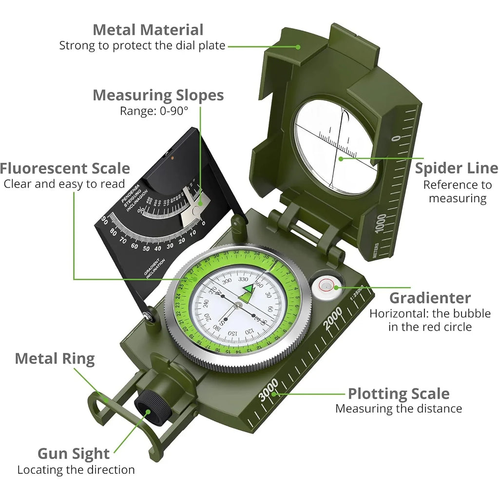 Proster IP65 Compass - Lensatic Sighting, with Clinometer & Carry Bag for Camping, Hiking, Geology