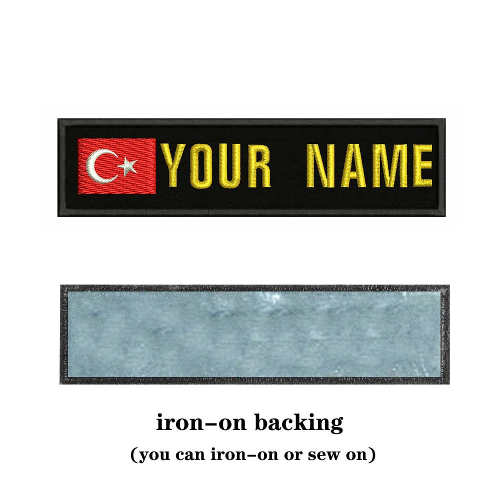 Turkish Flag Turkey 10X2.5cm Embroidery Custom Name Text Patch Stripes Badge Iron On Or  Patches