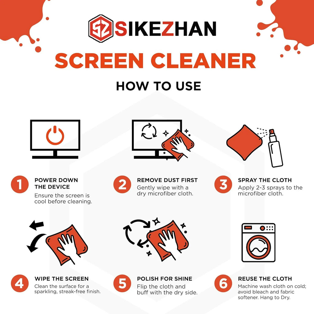 Screen Cleaner Spray Kit Refillable with Microfiber Cloth for iPhone iPad Laptop Glasses Car.Portable Streak-Free Mist 55ml/pc