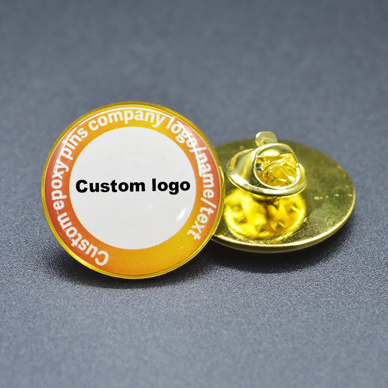 Shirley custom 100pcs  Metal Badges Lapel Pins Epoxy resin domed Printed label pins name alfileres personalizados para cuello