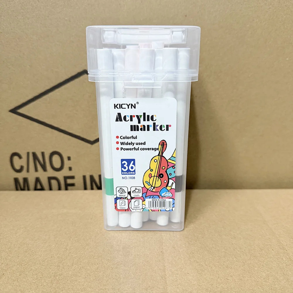 Water-Washable, Non-Bleeding, Layerable Acrylic Markers for Primary School Students - Waterproof, Bucket-Packed Colored Pens