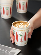 25/50/100pcs 9oz Bohemian Folk Floral Print Disposable Paper Cups, Retro Geometric Flower Design, Hot/Cold Beverage Safe, For Pa