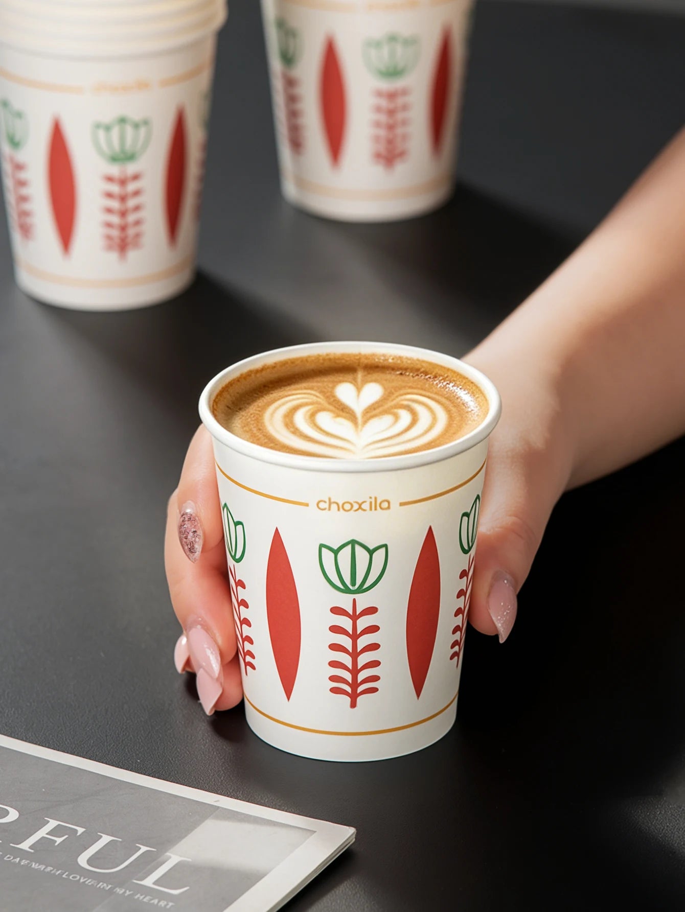 25/50/100pcs 9oz Bohemian Folk Floral Print Disposable Paper Cups, Retro Geometric Flower Design, Hot/Cold Beverage Safe, For Pa