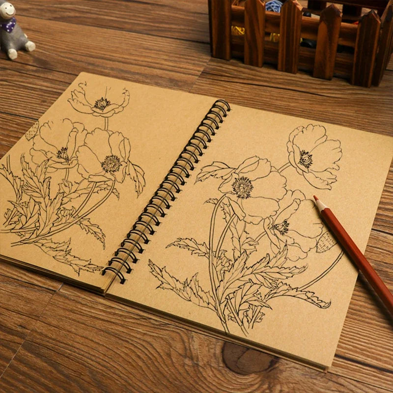 A5/A6 Spiral Sketchbook Blank Notebook 50 Sheets Kraft Paper Hardcover for Students Graffiti/Painting School Stationery Supplies