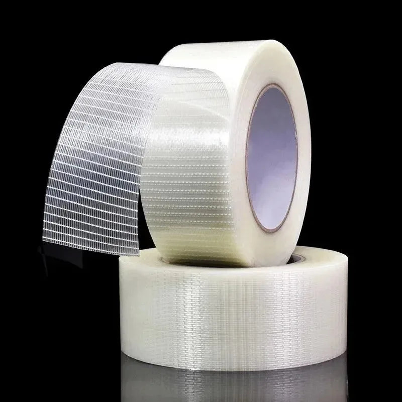 20M Strong Fixation Mesh Tape Transparent Single Side Adhesive Seal Grid Tape Waterproof Strapping Packaging Fiberglass Tapes