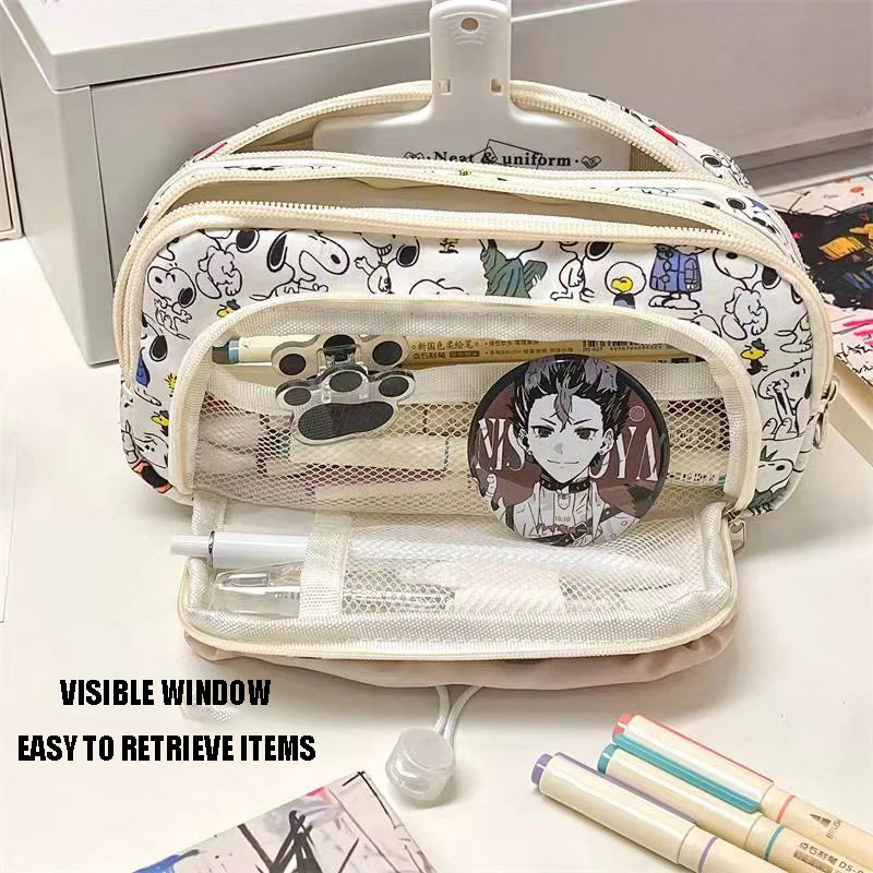 Snoopy Pencil Case Cartoon Large Capacity Pen Bag Stationery Bag Student Supplies Stationery Storage Bag Kawaii New Term Gifts