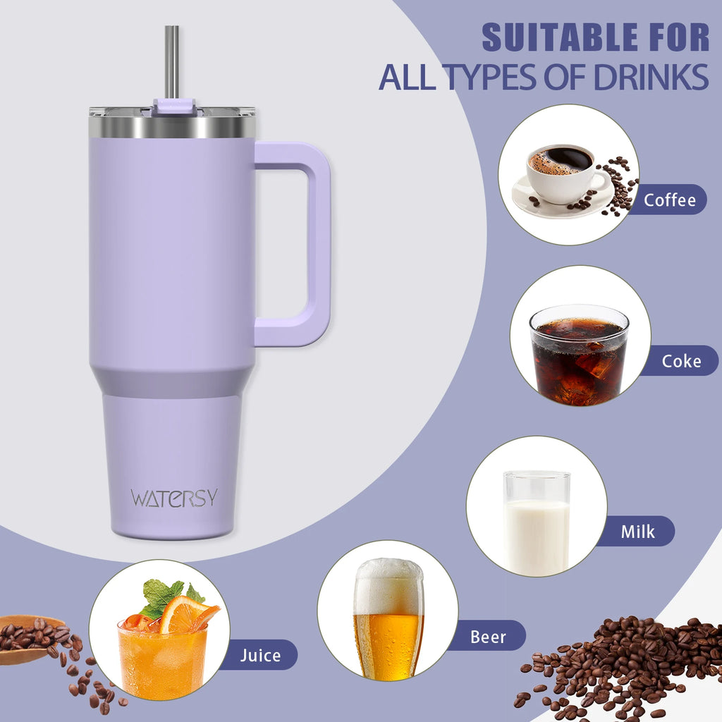 WATERSY Large Capacity 30/40oz Stainless Steel Tumbler with Handle And Straw Double Vacuum Insulated Thermal Coffee Mug