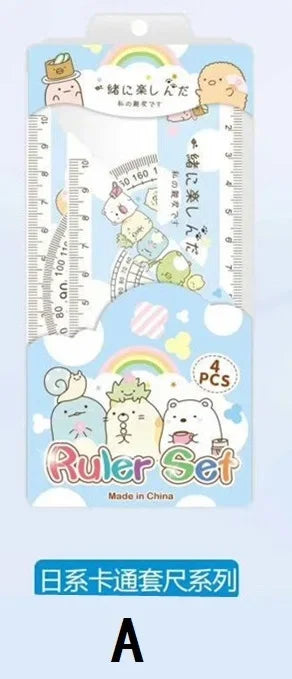 4Pcs/Set Anime Ruler Drawing Measurement Geometry Triangle Ruler Set gifts