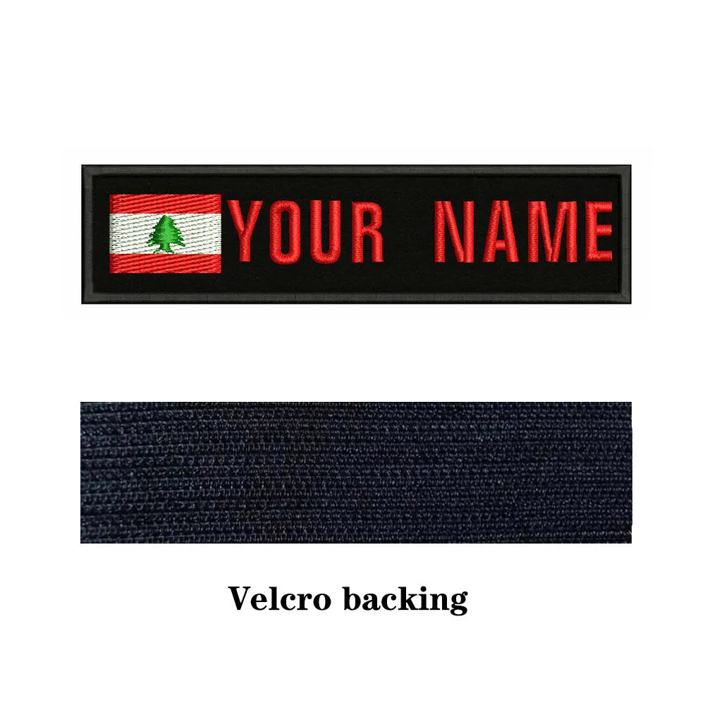 Lebanese Flag Lebanon 10X2.5cm Embroidery Custom Name Text Patch Stripes Badge Iron On Or  Patches