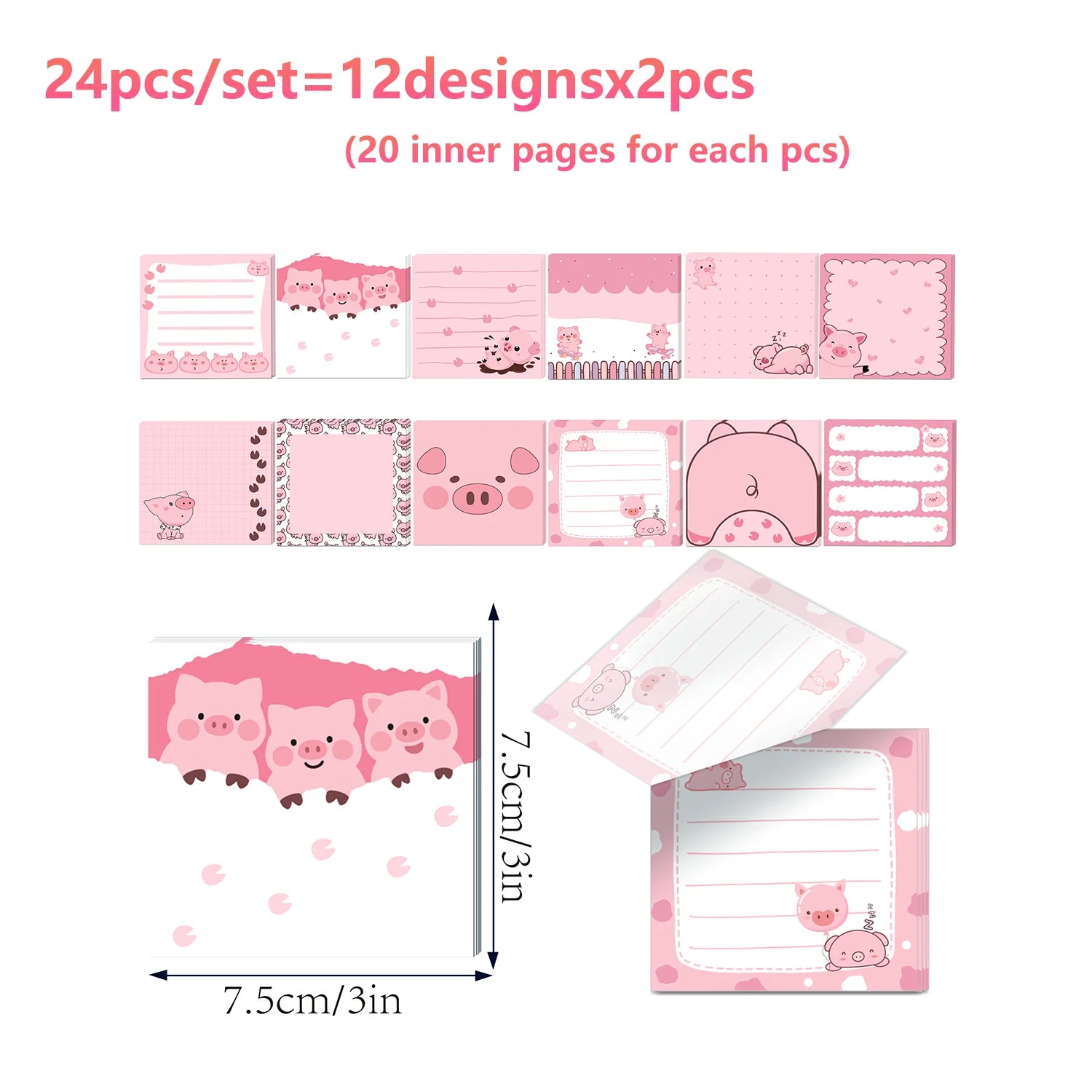 12/24pcs Cute Animals Sticky Notes Set, Refrigerator Memo Pads,Self-Stick Dog Cat Notes Pads for Home Office Gifts Supplies