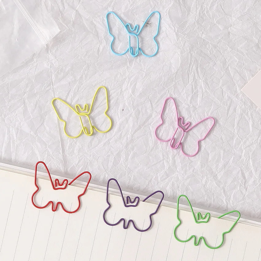 30/50pcs Metal Material Butterfly Shape Paper Clips Macaron Colors Kawaii Cute Bookmark Clip Stationery Office School Supplies