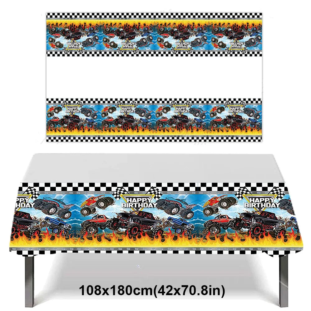 Monster Truck Party Supplies Disposable Tableware Plates Napkin Banner Tablecloth for Kids Boys 2nd Birthday Party Decorations