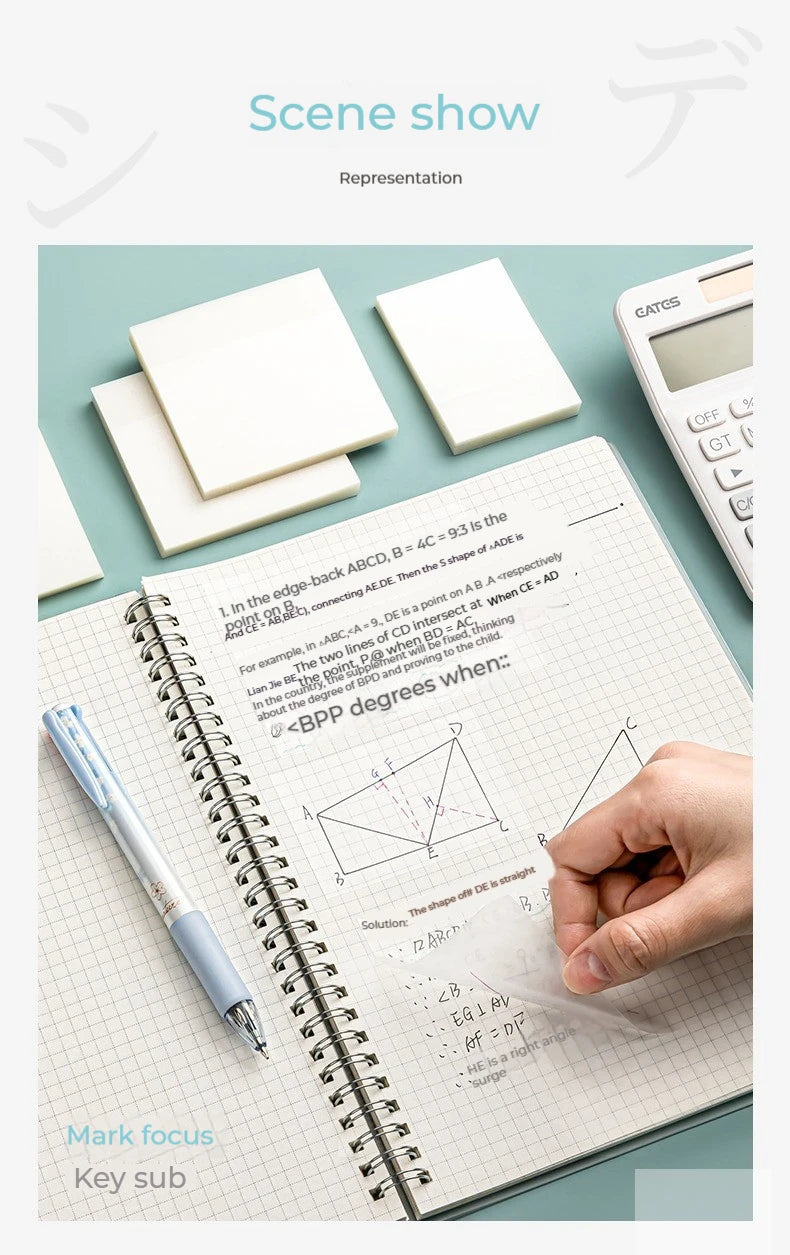 50 Sheets Transparent Sticky Notes Waterproof Message Stickers for Note Books Convenient Reporting & Signature Stickers