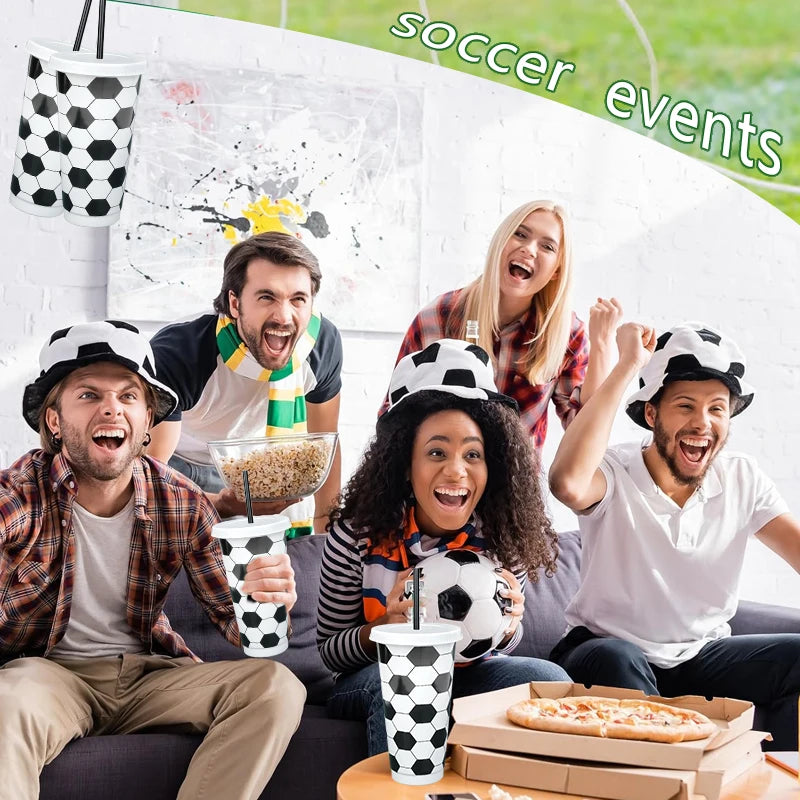 6/12pcs Reusable Plastic Soccer Cups with Lid Straws Kids Football Party Favors Sports Themed Birthday Decoration Supplies Gifts