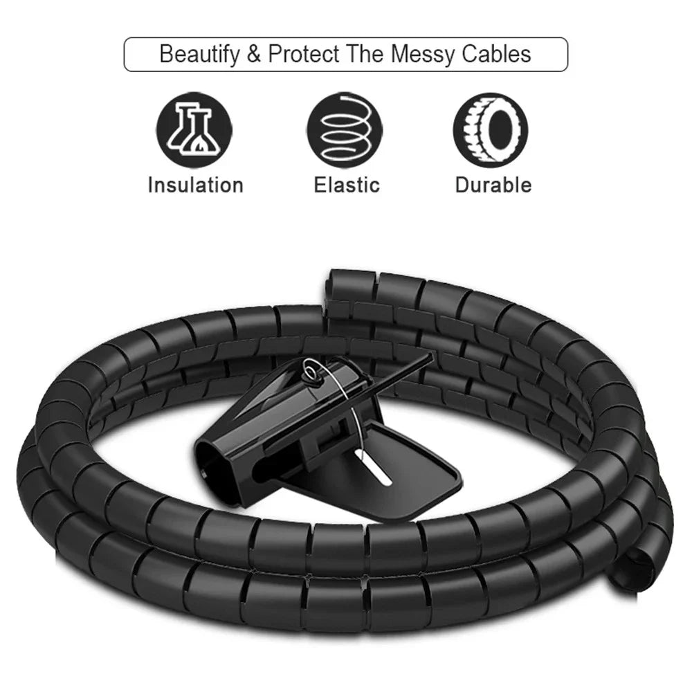 2M Cable Tube Clip Flexible Spiral Wire Protector Computer Cord Protective Tube Clip Cable Organizer Desk Tidy Management Tools