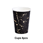 Black Series Gold Blocking Disposable Tableware Party Paper Plates Napkins Cups Straws Birthday Party Wedding New Year Decor