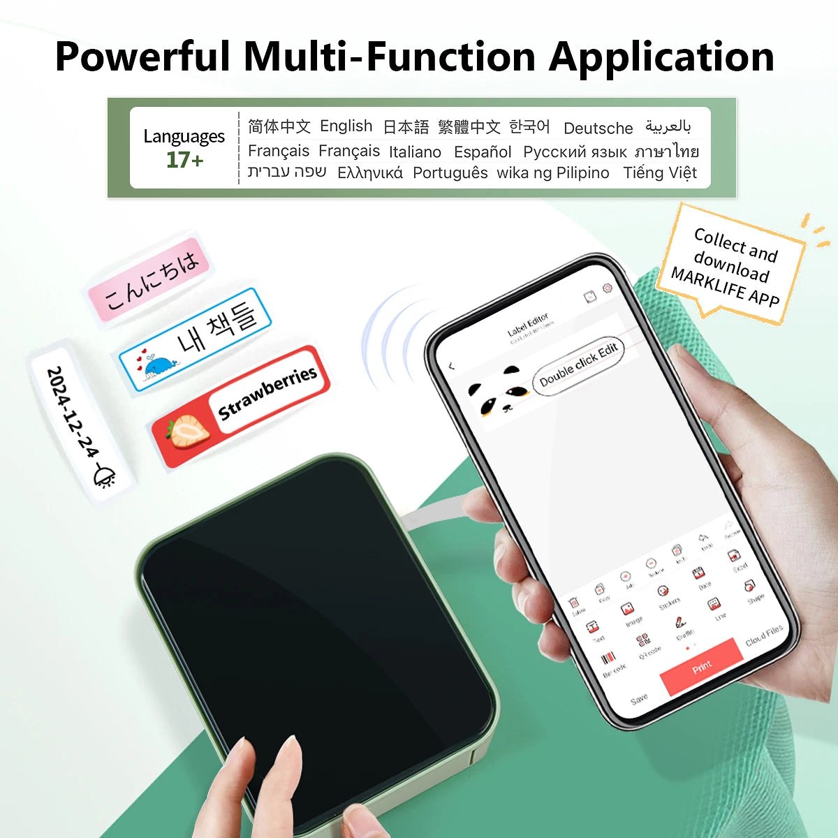 Marklife P15 Label Printer Portable Thermal Printer Inkless Mini Sticker Maker With Adhesive Label Printer As D11/D110/Q30 Print