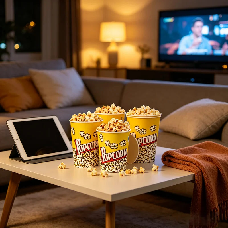 50Pcs 32/46oz Disposable Single Wall Coated Paper Popcorn Bucket Cup Food Grade Greaseproof Cinema Containers Movie Night Party