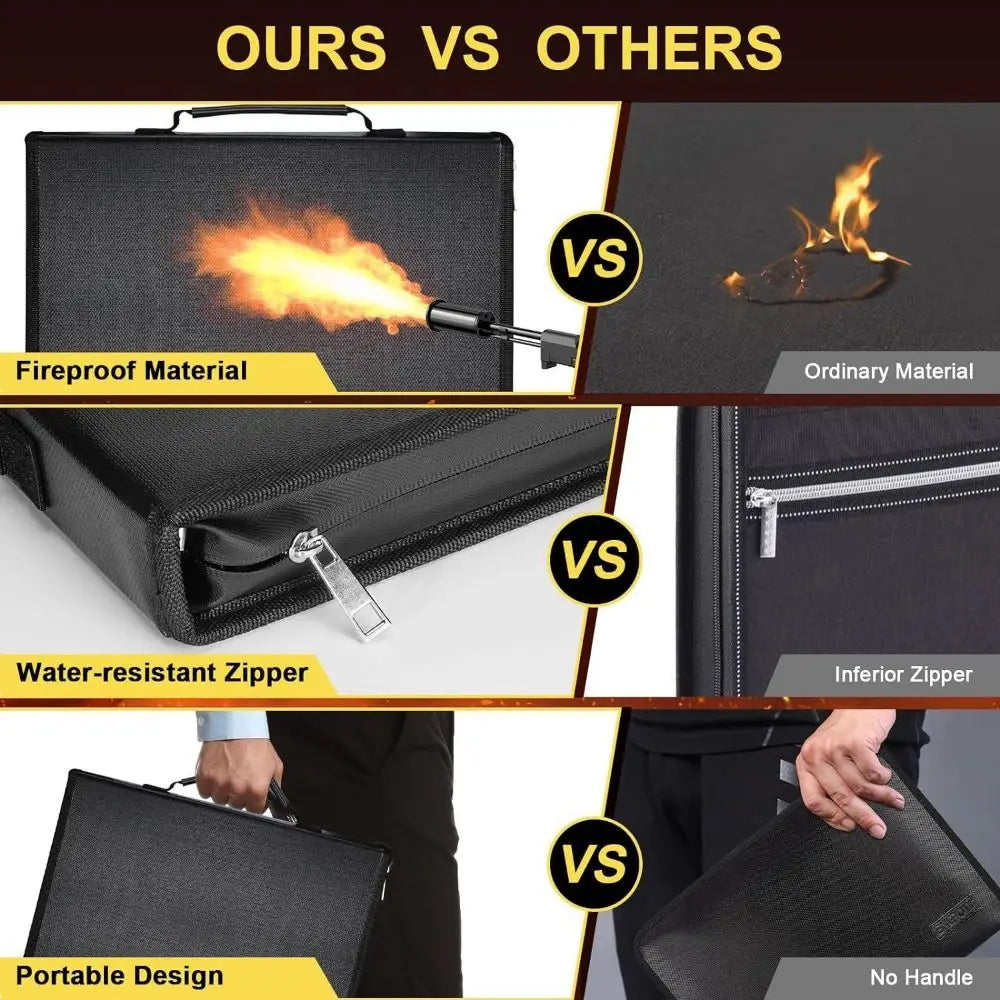 Fireproof Expanding File Folder Zipper Closure Waterproof Accordion File Organizer Space Saving Multi Pockets A4 Files Briefcase