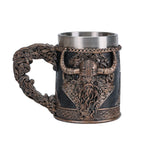 Valhalla Viking Stainless Steel Nordic Viking Barrel Dragon Boat Warrior Horn Skull Beer Mug Tankard Stein Cup 400 ML