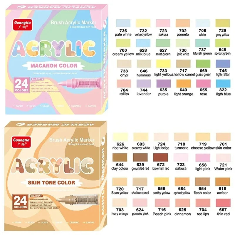 GuangNa 12/360/408 Colors Acrylic Paint Pen Markers Acrylic Skin Color Brush Tip Paint Marker for Wood Rock Painting Canvas Gift