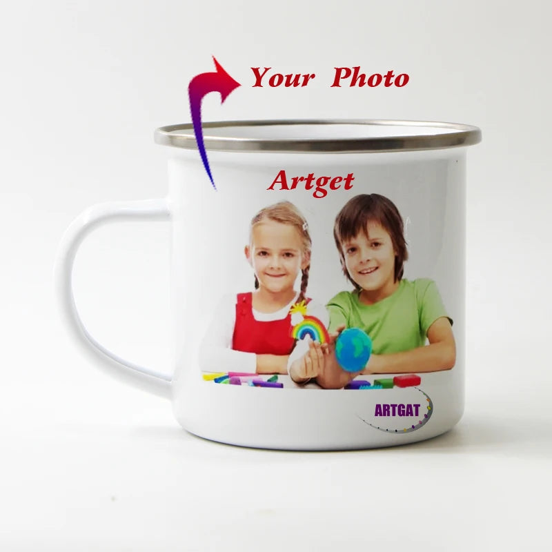 Customized Enamel Mug Print with LOGO Photo and Text, Office Water Cups, Personalize Name, Breakfast Milk Tea Coffee Cup, 350ml