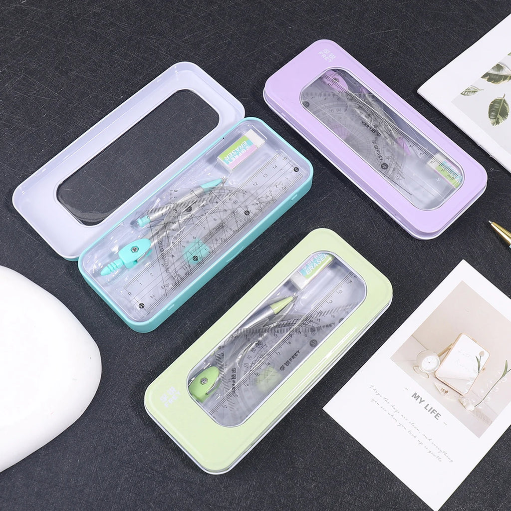 7-piece Compass And Ruler Set Student Ruler Set Cute Rriangle Ruler Set Exam Specific Ruler Box Set Ruler Set School Starts