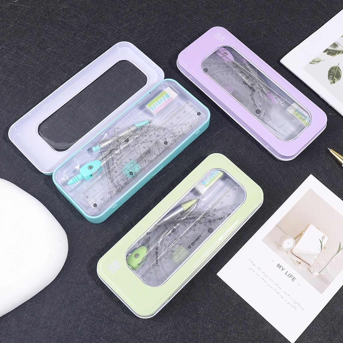 7-piece Compass And Ruler Set Student Ruler Set Cute Rriangle Ruler Set Exam Specific Ruler Box Set Ruler Set School Starts