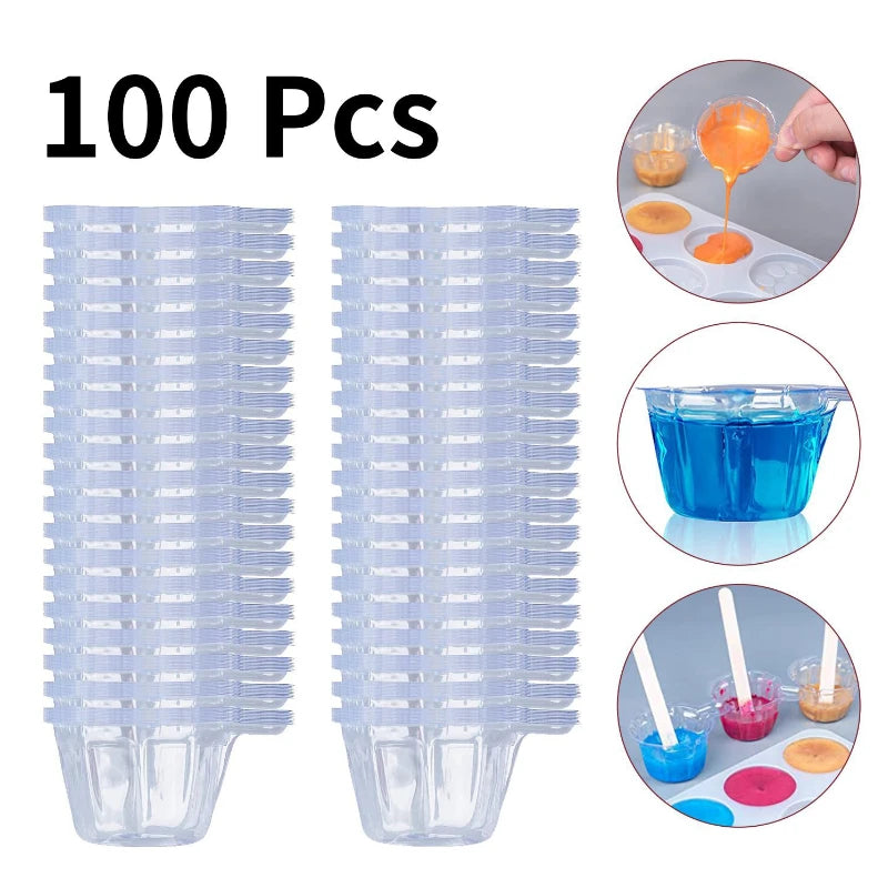 100/50/10Pcs 40ML Plastic Disposable Cups Dispenser Silicone Resin Mold Kit For DIY Epoxy Resin Jewelry Making Tools Accessories