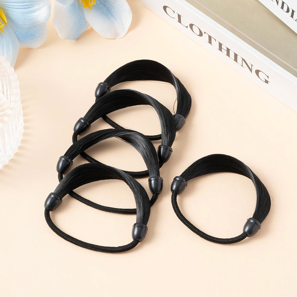 Rubber Band Made Of Hair Rope Simulation Wig Head Rope Fashion Wig Hair Ring Straight Hair Tie Ponytail Elastic Hair Accessories