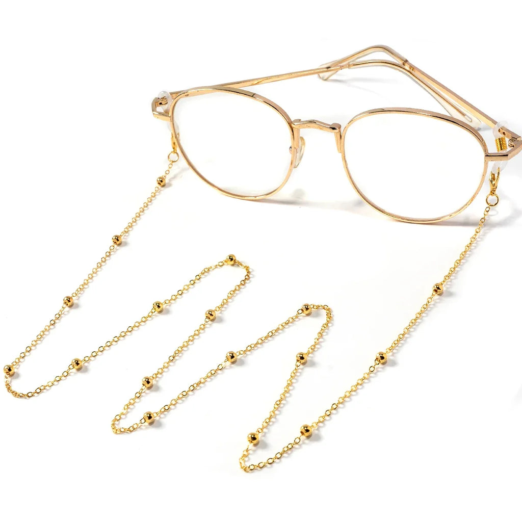 Metal Gold Round Beads Glasses Chain; Multi-Functional Fashionable Multi-Functional Collar Chain; Belt Accessory
