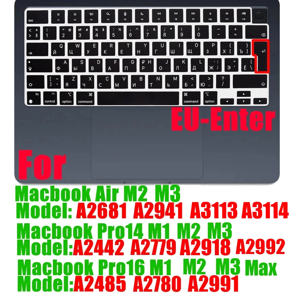 Russian Silicone Keyboard Cover Protector for Macbook Air13/12/15/16Pro Touchbar A2992/A3113/A2941/A1990/A3114/A2289A2337/A2141