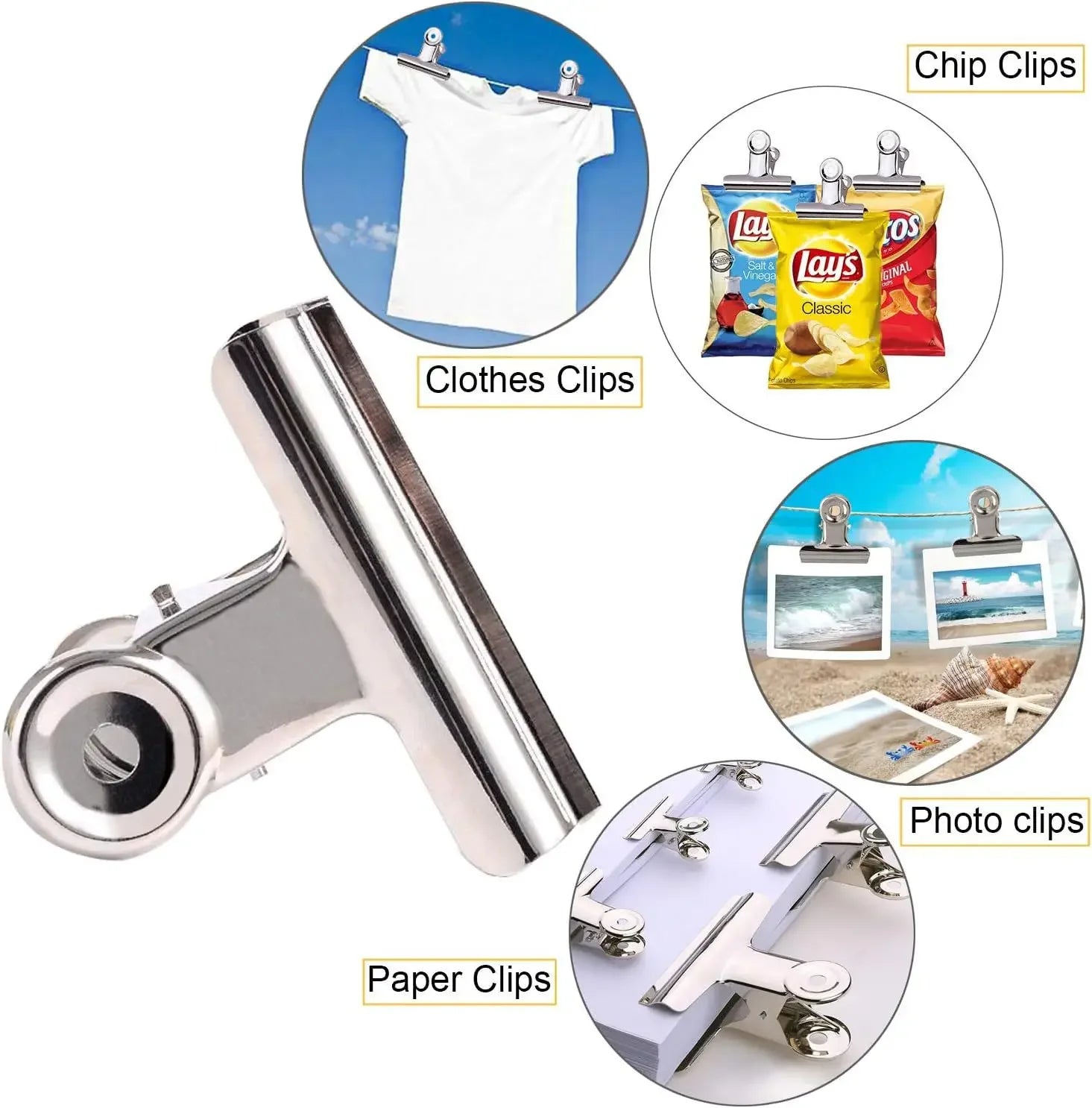 6Pcs Metal Paper Clip Foldback Metal Binder Clips Multi-functional Clamp Binder Paper Clips Office School Stationery Supplies