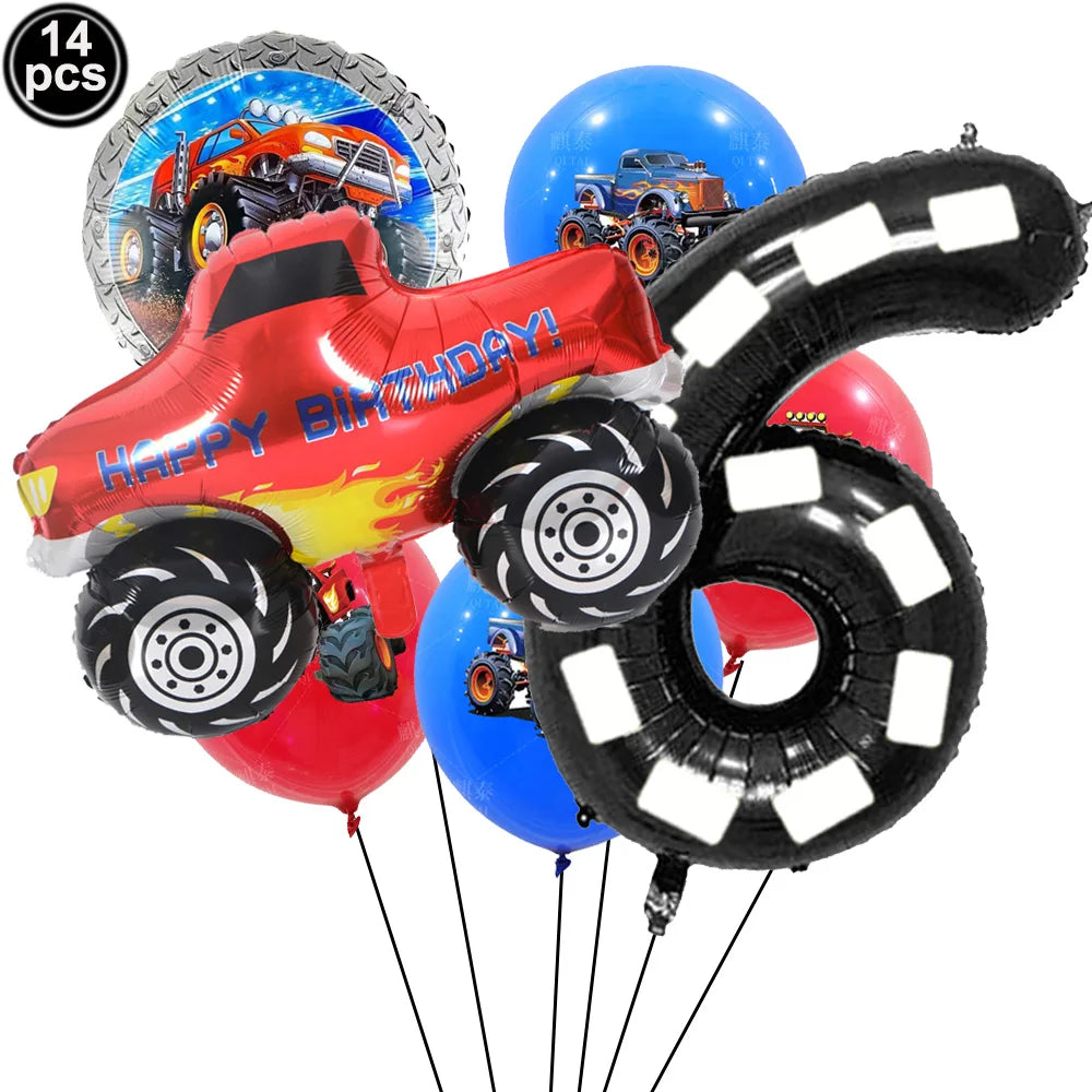 Monster Truck Party Supplies Disposable Tableware Plates Napkin Banner Tablecloth for Kids Boys 2nd Birthday Party Decorations