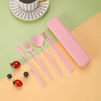 4-piece Portable Utensils, Healthy Eco-Friendly Wheat Straw Cutlery, Reusable Chopstick Fork Knife Spoon Set