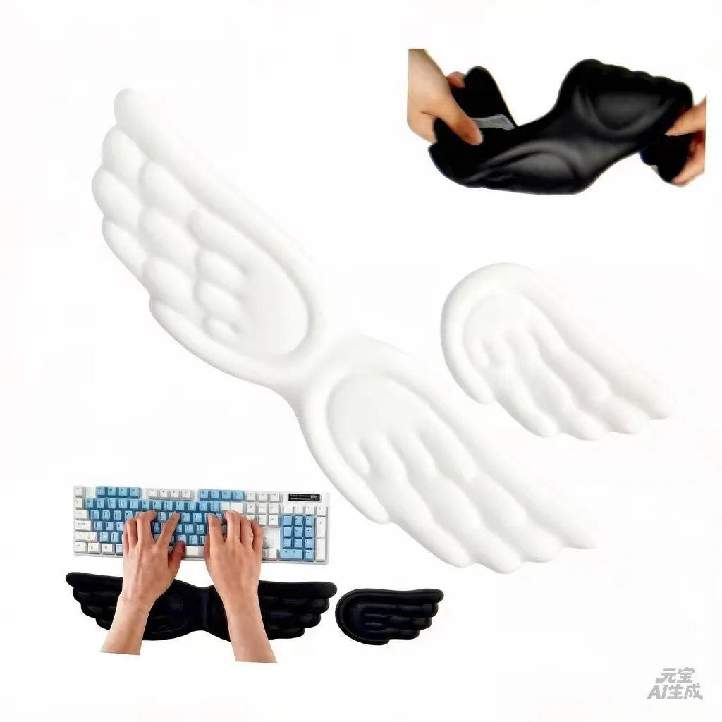 Keyboard Mouse Wrist Rest Angel Wing Memory Foam Mouse Pad Set Wrist Support Ergonomic Non-Slip for Computer Laptop Easy Typing