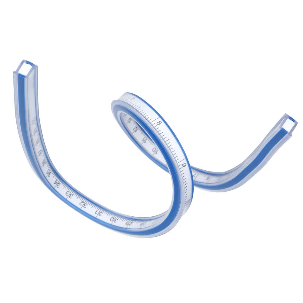 Durable Bendable Flexible Curve Ruler Double Side Graduated Plastic Metric Ruler Blue White Soft Measuring Tool Sewing