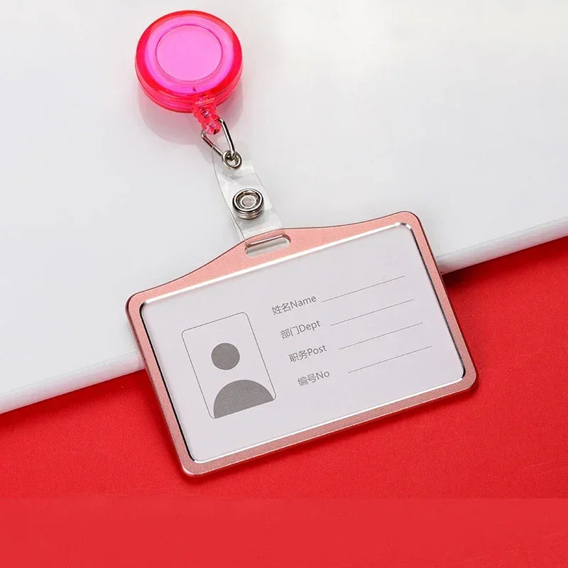 1 Pcs Aluminum Alloy Card Cover Case Bank Business Work Card Holder with ABS Retractable Badge Reel Credit ID Card Badge Bag