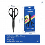 Black Office Scissors Thick Sharp Stainless Steel Blade Ergonomic Resin Handle Multi-purpose School Home Craft Cutting Scissors