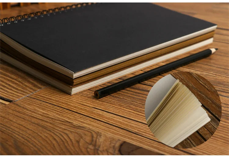 A5/A6 Spiral Sketchbook Blank Notebook 50 Sheets Kraft Paper Hardcover for Students Graffiti/Painting School Stationery Supplies